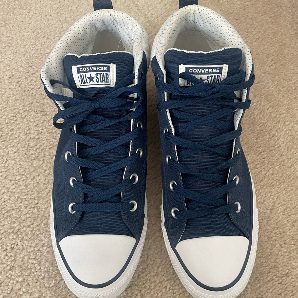 Converse Navy Blue and White High-Top All Stars